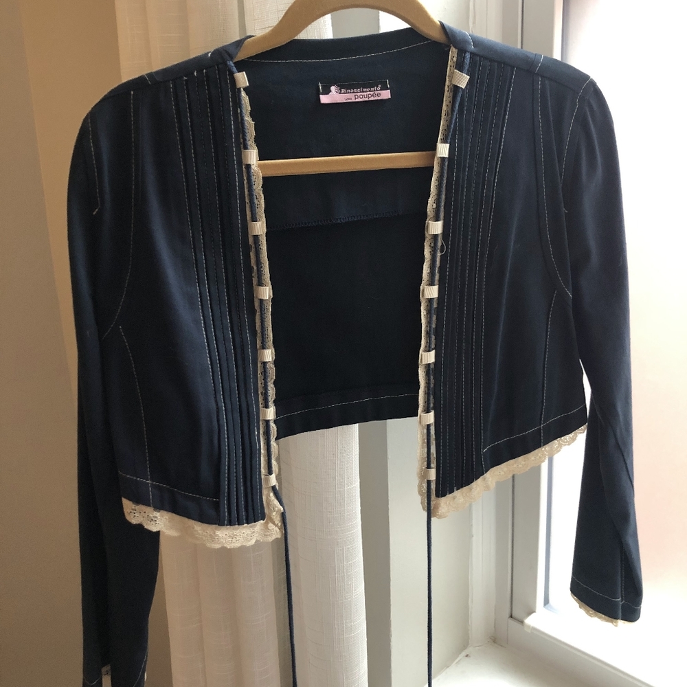 French cropped jacket w lace trim